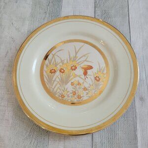 Vintage Artmark Collectors Plate With Gold Trim & Floral Butterfly Daffodil 1985